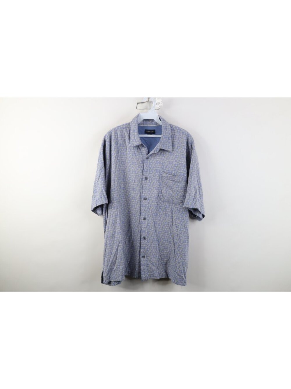 Vtg Streetwear Mens XL Silk Rayon Gabardine Geometric Short Sleeve Button Shirt
